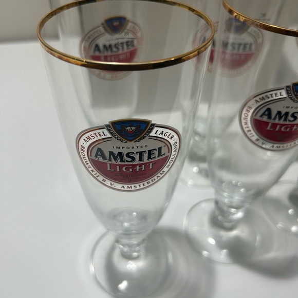 Brand New in Box Lot of 6–Amstel Light Stemmed Gold Trim Beer Glass 33CL - Picture 6 of 7